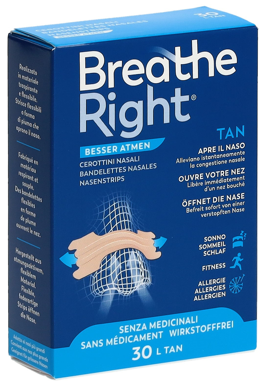 Breathe Right Bande Nasale Adhésive Décongestionnant | Lot de 30