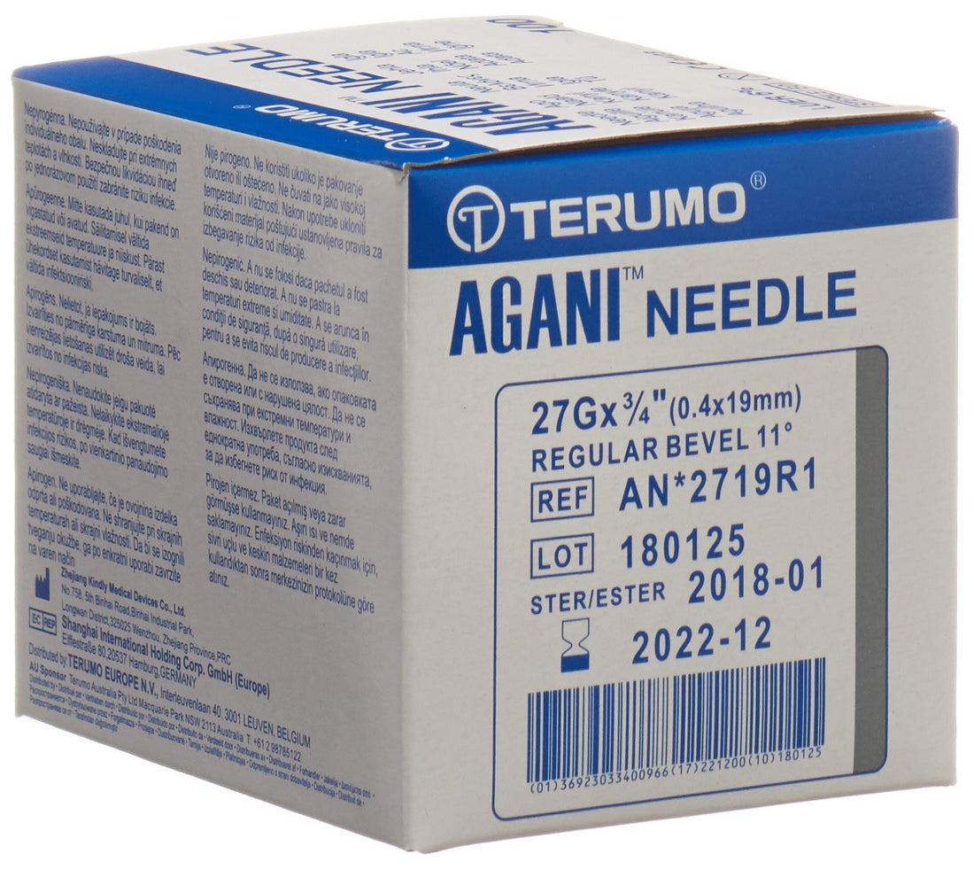 TERUMO Aiguille Seringue USA Unique 27G 0.4x19mm Gris 100 Pcs