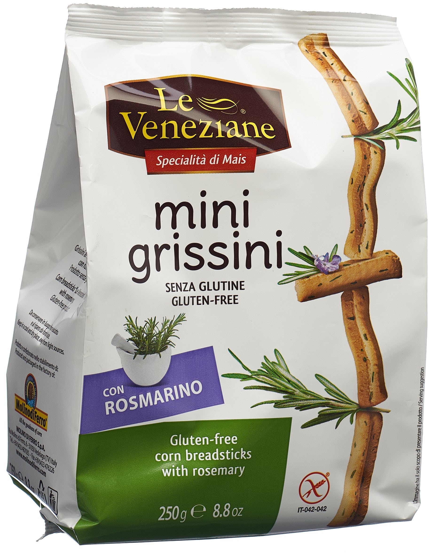 LE VENEZIANE Mini Grissini Romarin Sans Gluten 250 g | Snack Sain