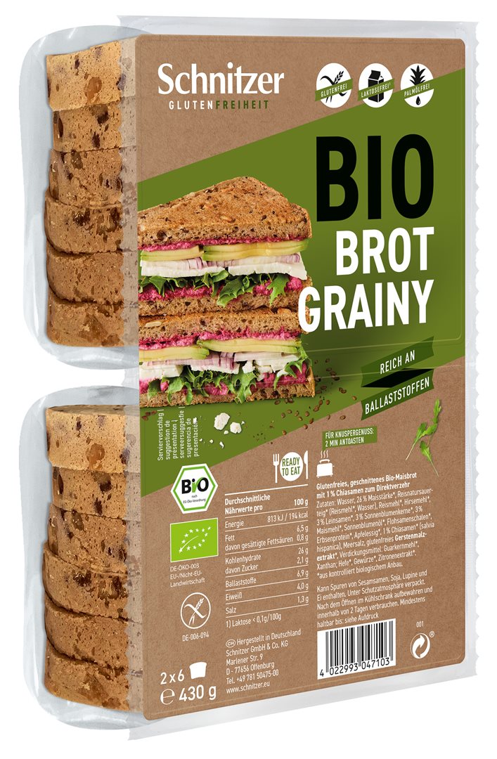 Schnitzer Pain de mie Bio Grainé 430 g | Sans Gluten