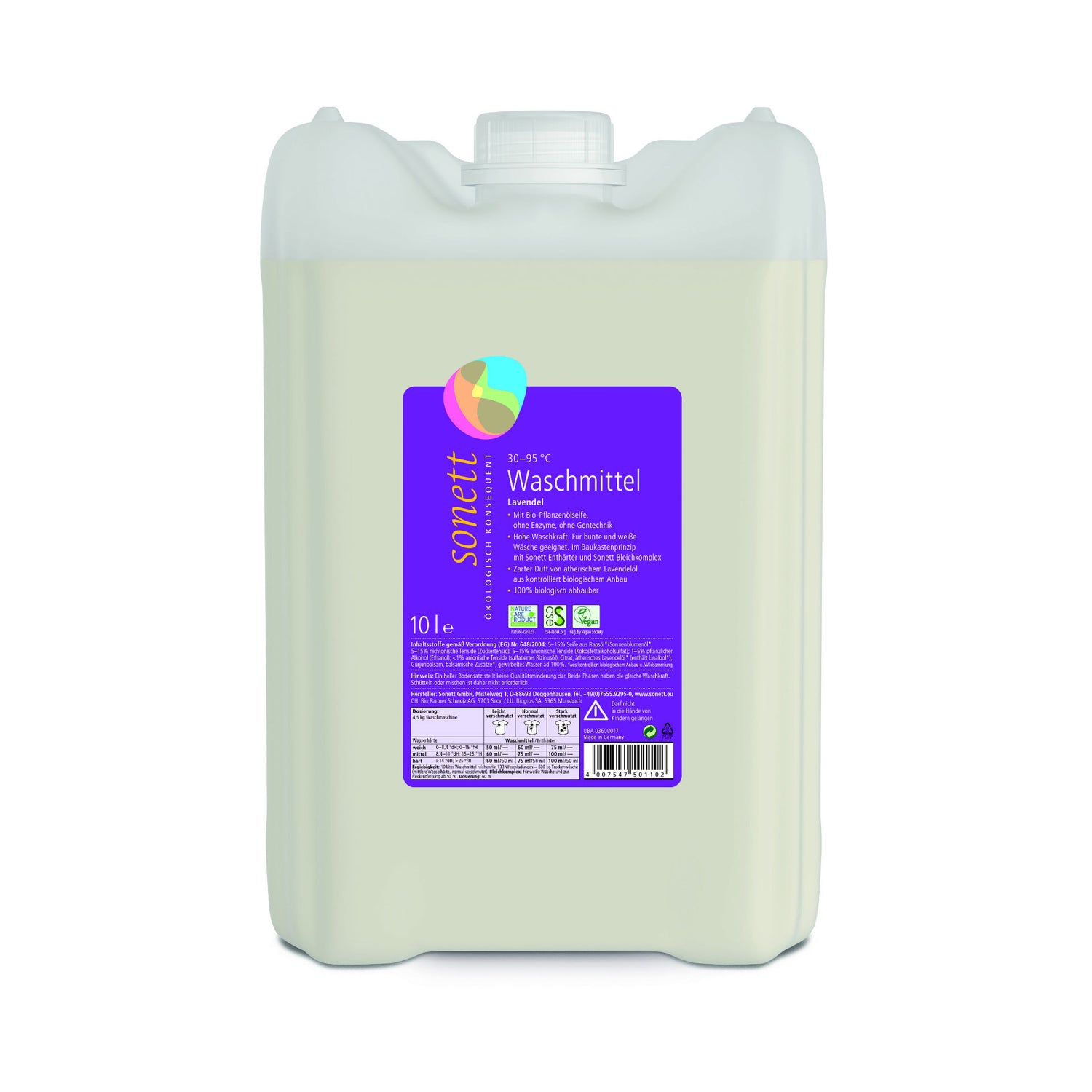 SONETT Lessive Liquide Lavandin 30-95°C Écologique Bidon 10 L