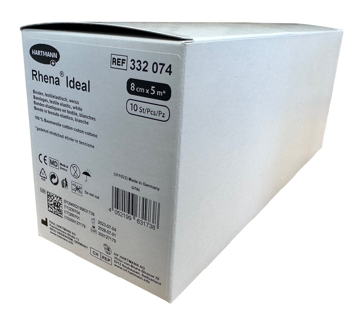 RHENA Ideal Bande Élastique 8cmx5m Blanc - Lot de 10 | Confort &amp; Maintien