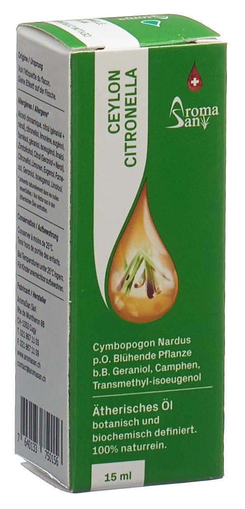 AROMASAN Huile Essentielle Citronnelle Ceylan Bio 15ml - Pureté &amp; Bien-être