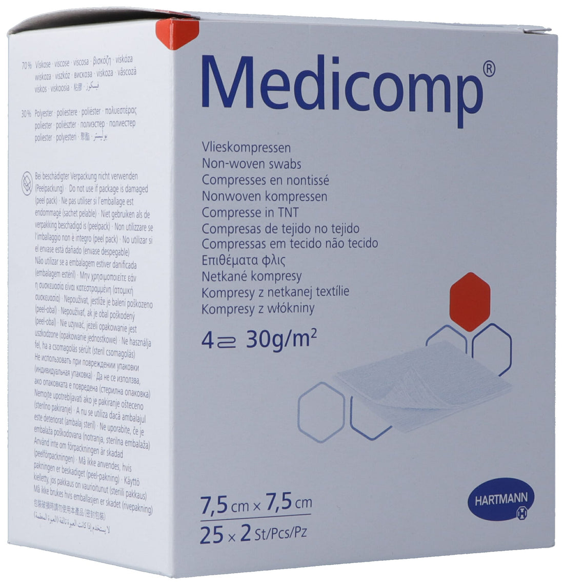 MEDICOMP Compresses de gaze stériles 7.5x7.5cm | Lot de 50
