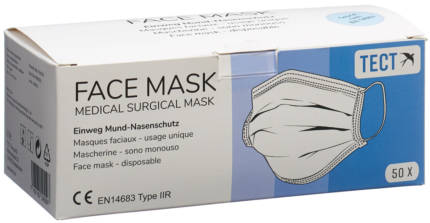 TECT Masques Médicaux Type IIR 50 Pièces | Protection Respiratoire Efficace