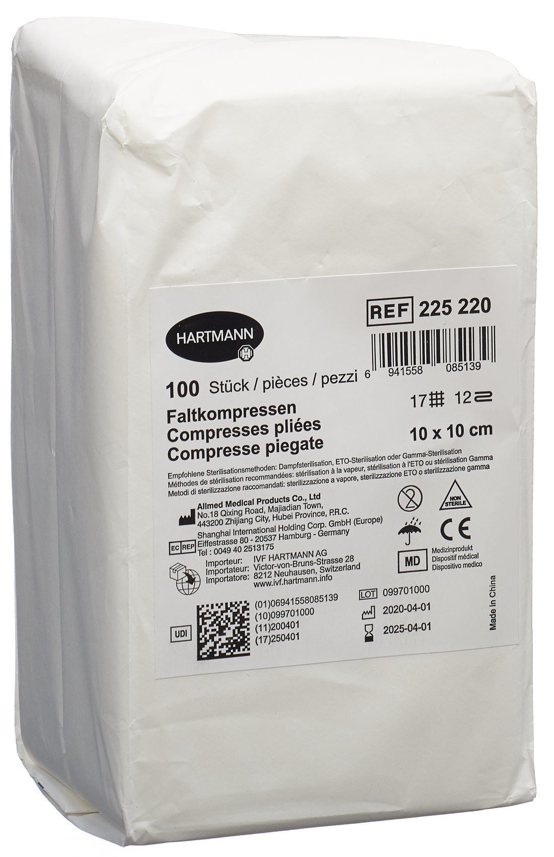 Compresses stériles IVF T17 10x10cm 12 couches 100 pièces | Soin médical