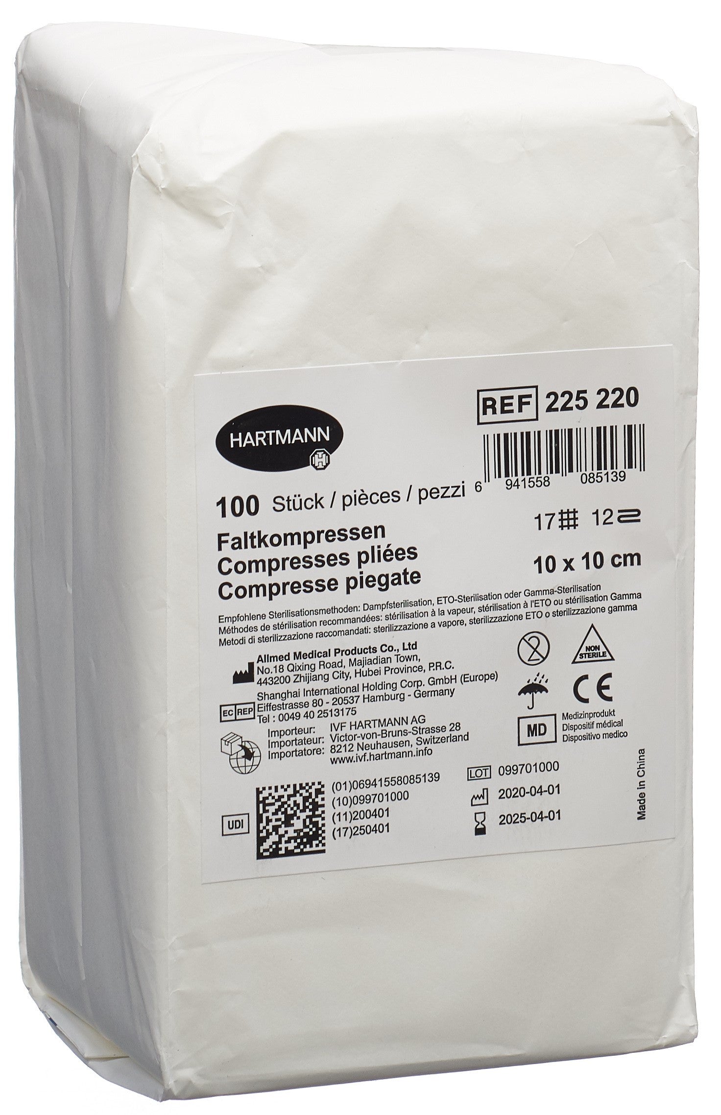 Compresses stériles IVF T17 10x10cm 12 couches 100 pièces | Soin médical