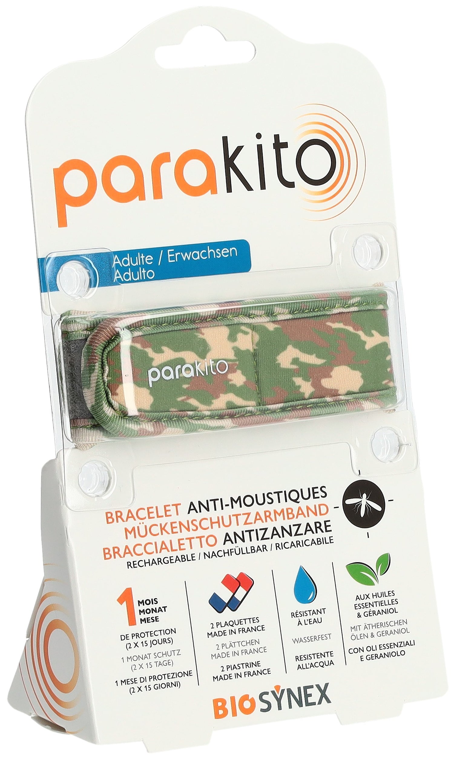 PARAKITO Bracelet Anti-Moustiques Adulte Camouflage Efficace | 1 Bracelet