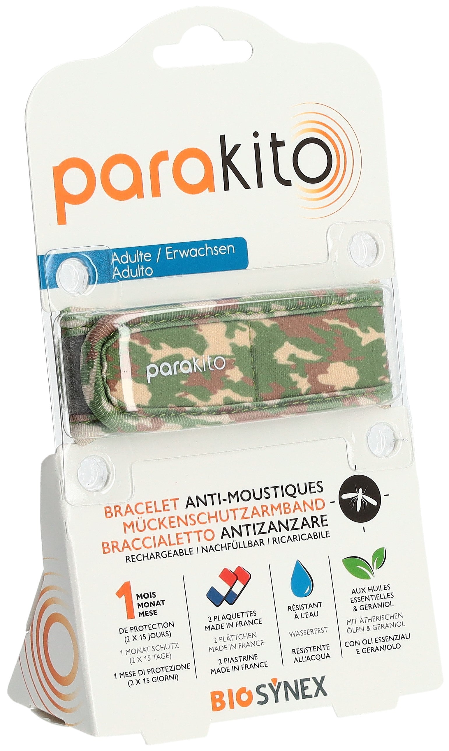 PARAKITO Bracelet Anti-Moustiques Adulte Camouflage Efficace | 1 Bracelet