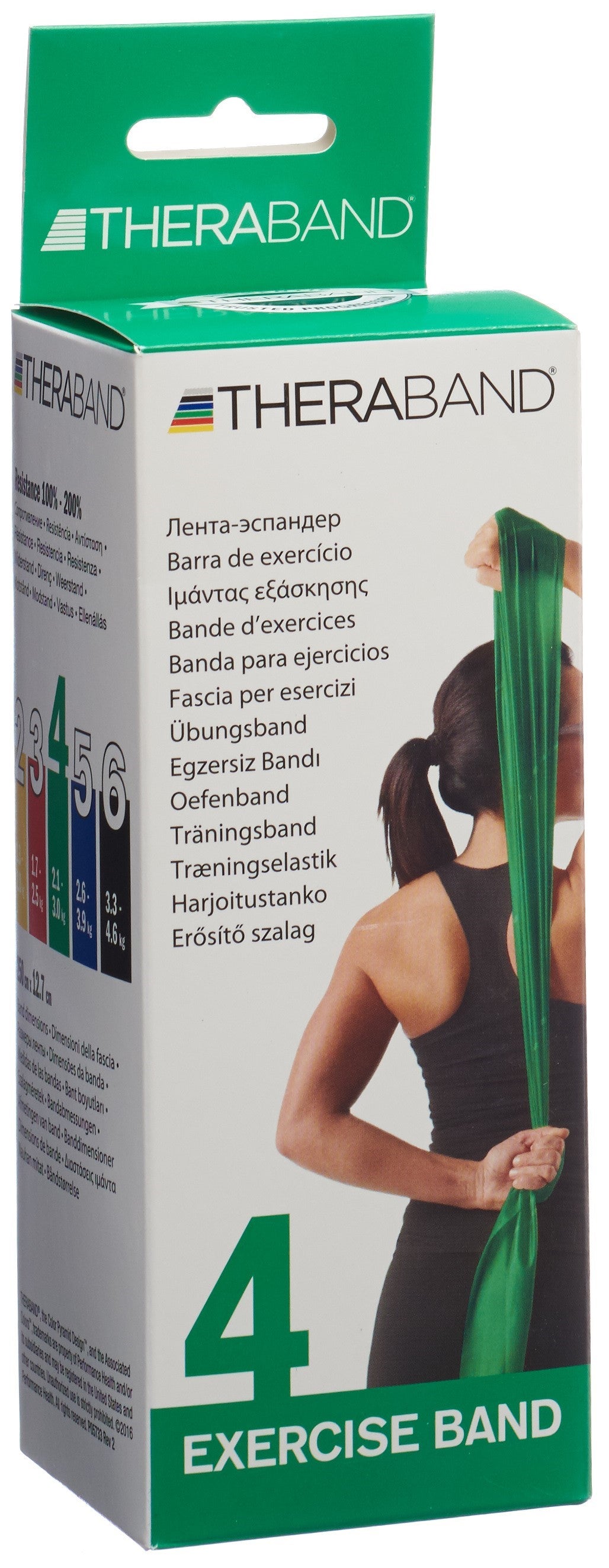 TheraBand Bande Élastique Vert Force Forte | 2.5 m x 12.7 cm