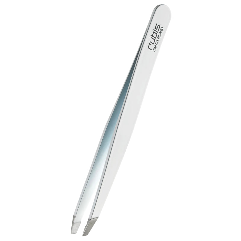 RUBIS Pince à Épiler Biseautée Blanche Inox | Précision &amp; Confort