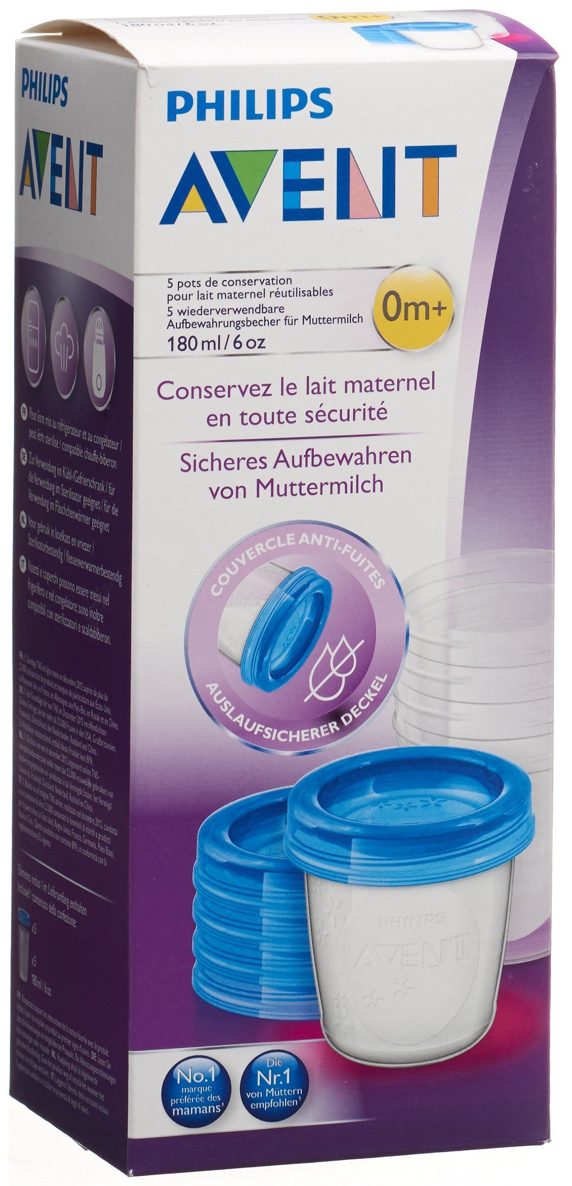 PHILIPS AVENT Pots de Conservation Bébé 180ml - Lot de 5 Pots &amp; Couvercles Hermétiques | Pratique