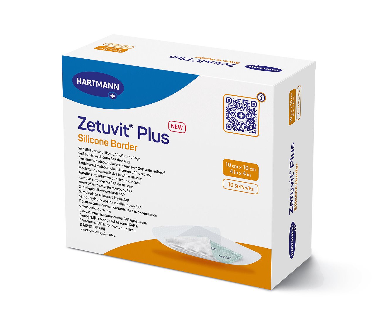 ZETUVIT Plus Silicone Border 10x10cm 10 pce