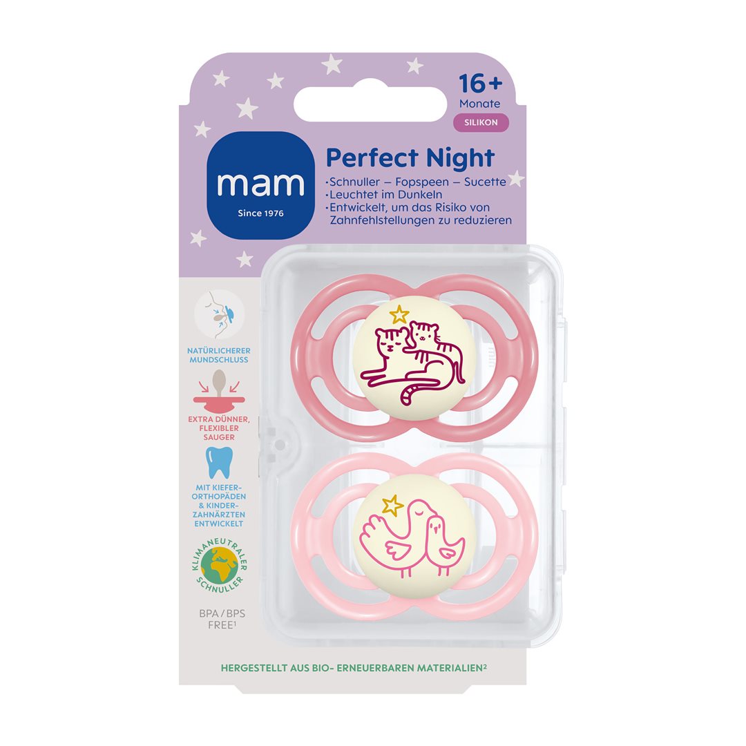MAM Perfect Night Sucette Silicone 16-36 mois Fille 2 pièces Apaisante