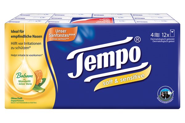 TEMPO Soft &amp; Sensitive Mouchoirs Ultra Doux | 12 Boîtes 9 Lingettes