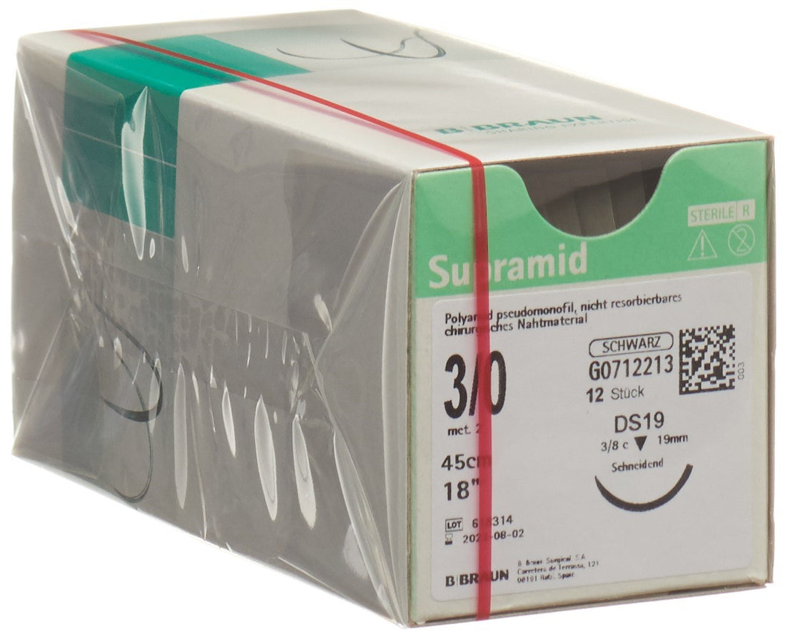 SUPRAMID Fil Chirurgical 45cm DS 19 3-0 Noir 12 Pièces | Stérilisé
