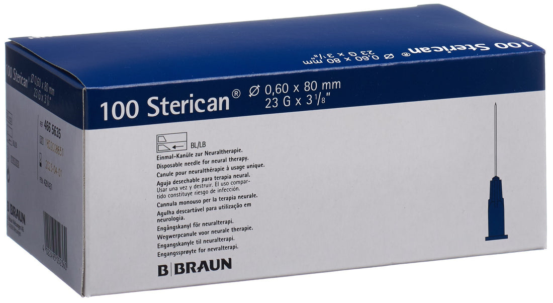 STERICAN Aiguille 23G 0.60x80mm Luer Lock Bleue 100 Pcs