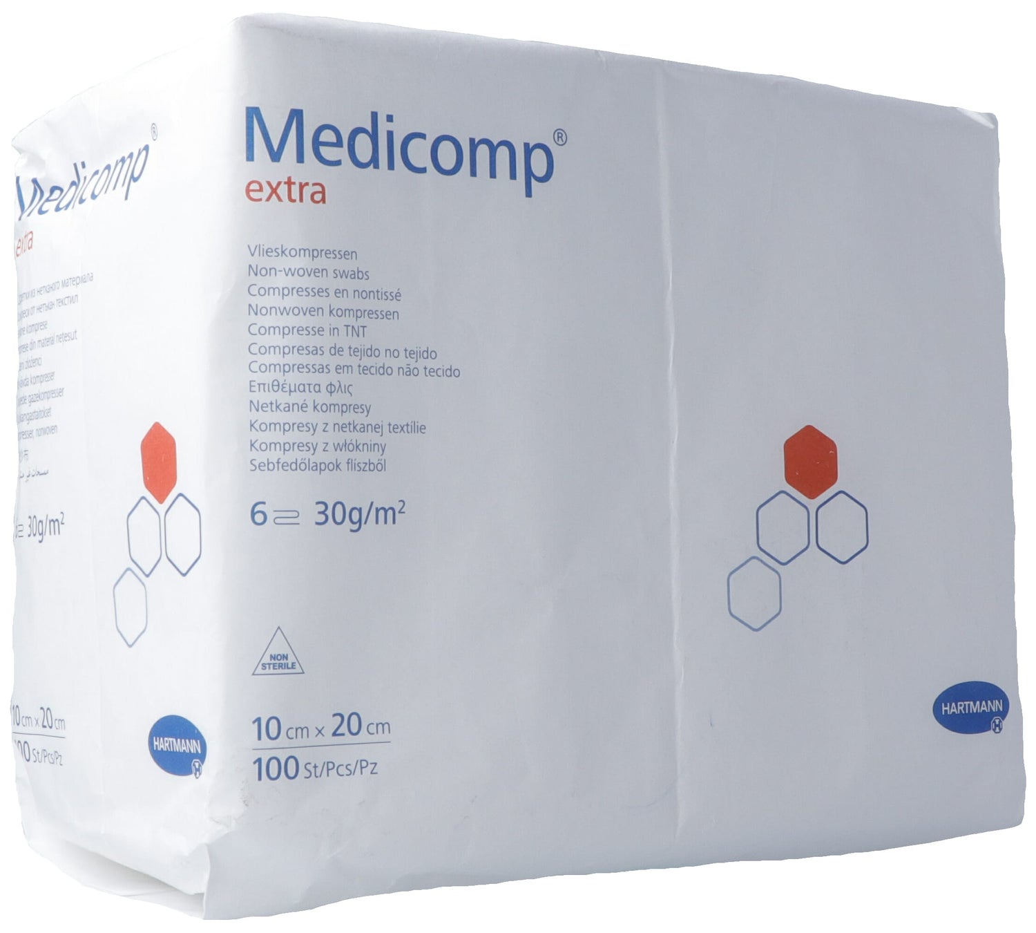 MEDICOMP Extra Compresses Coton 6 plis 10x20cm Non Stériles 100 Pièces