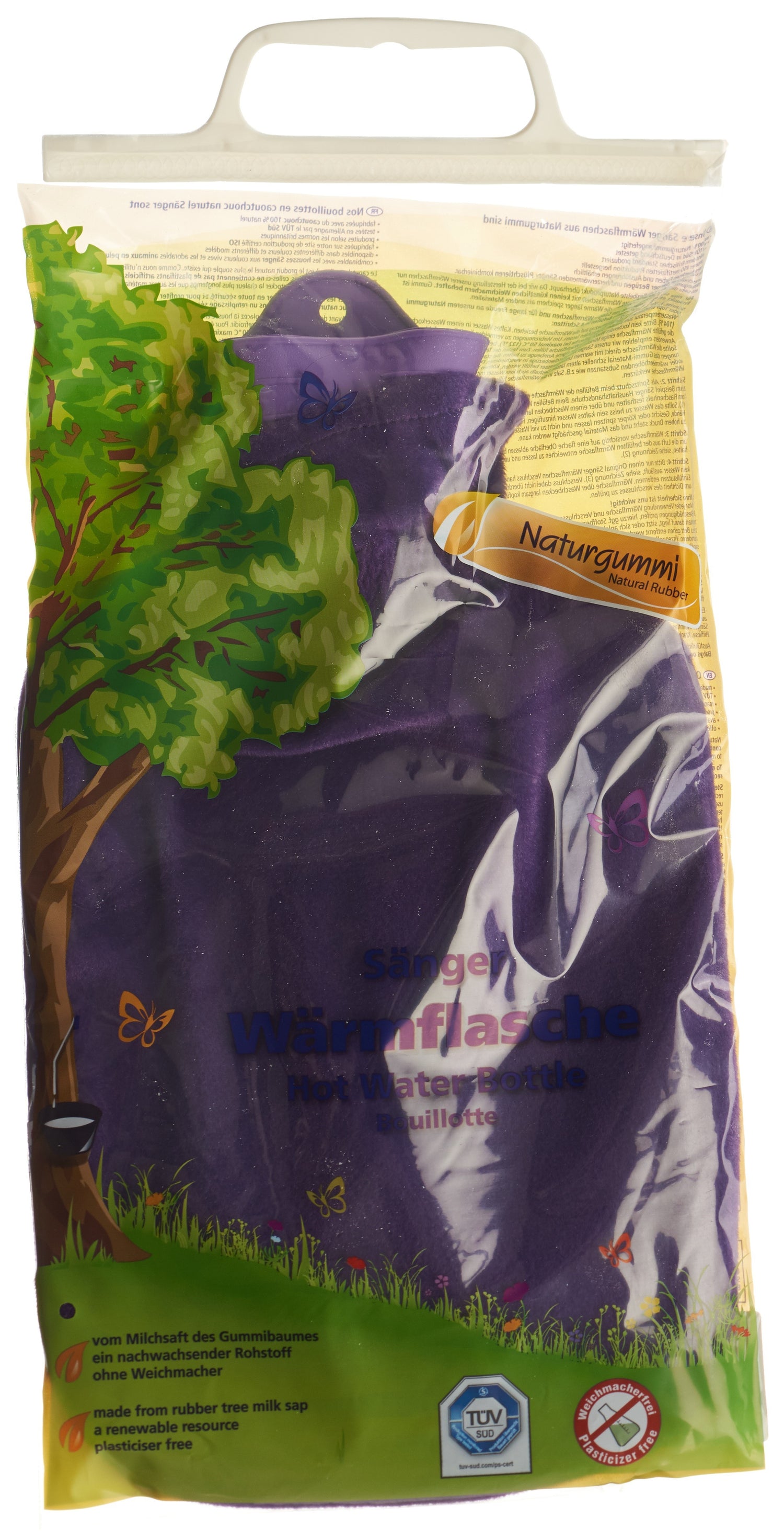 SÄNGER Bouillotte 2 L Housse Velours Lilas | Confort Chaleureux