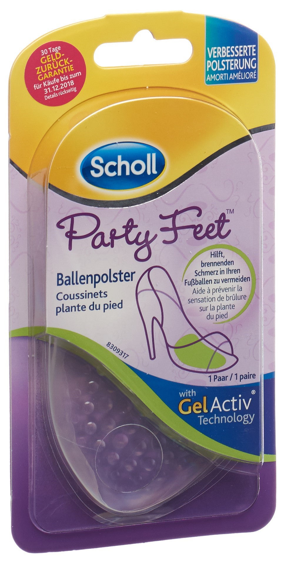 Scholl Party Feet Coussinets Anti-Douleur Plante du Pied | 1 Paire