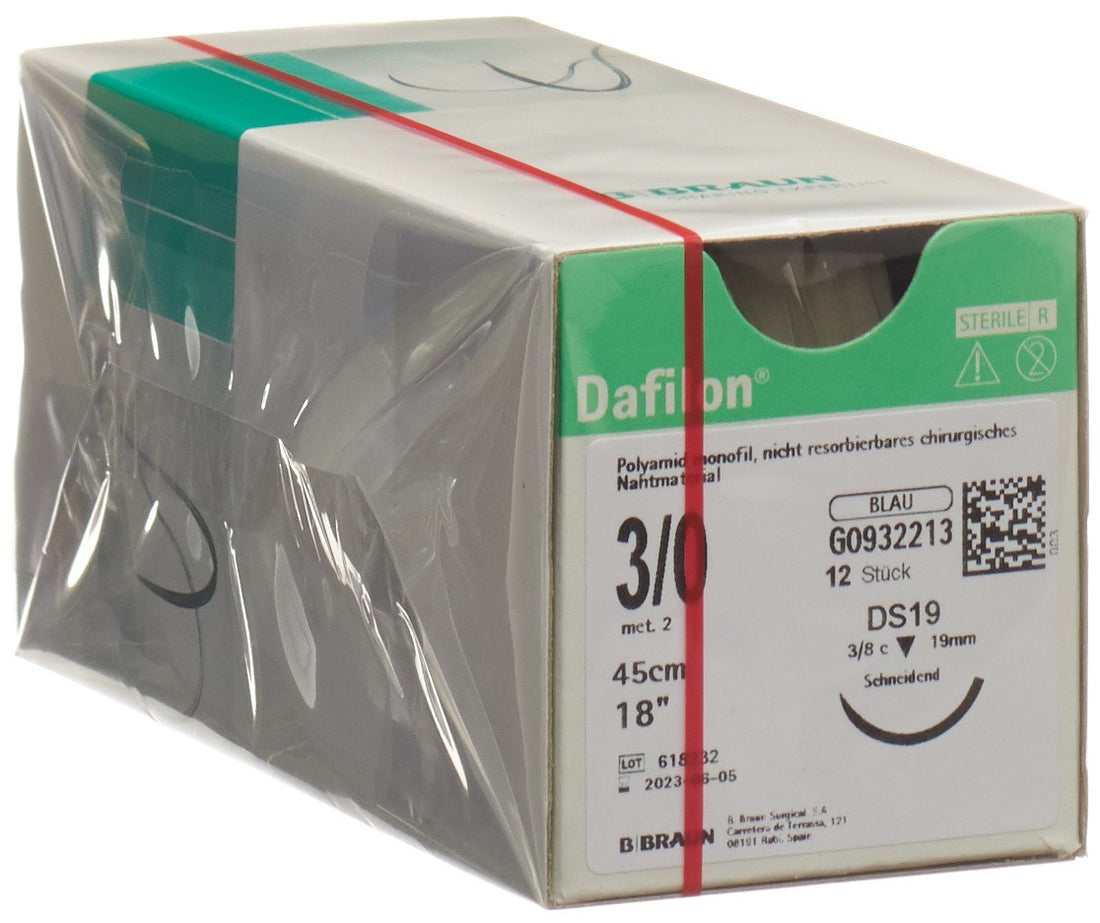 DAFILON Fil Chirurgical Bleu 45cm DS 19 3-0 | Boîte 12 Pièces
