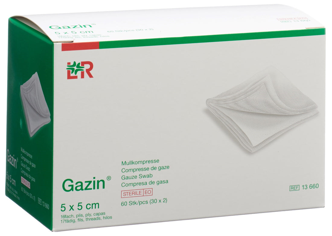 GAZIN Compresses de Gaze Stériles 5x5cm 16 Plis | Lot de 2 Boîtes