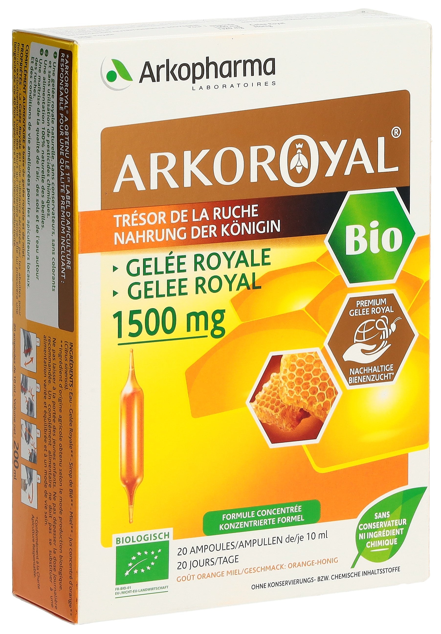 ARKOROYAL Gelée Royale Bio 1500mg - Boost Énergie | 20 x 10ml
