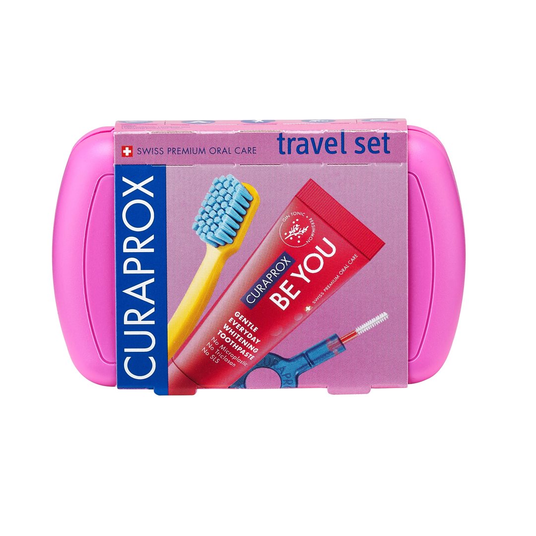 CURAPROX Set de Voyage Rose | Brosse à Dents &amp; Dentifrice Nomade