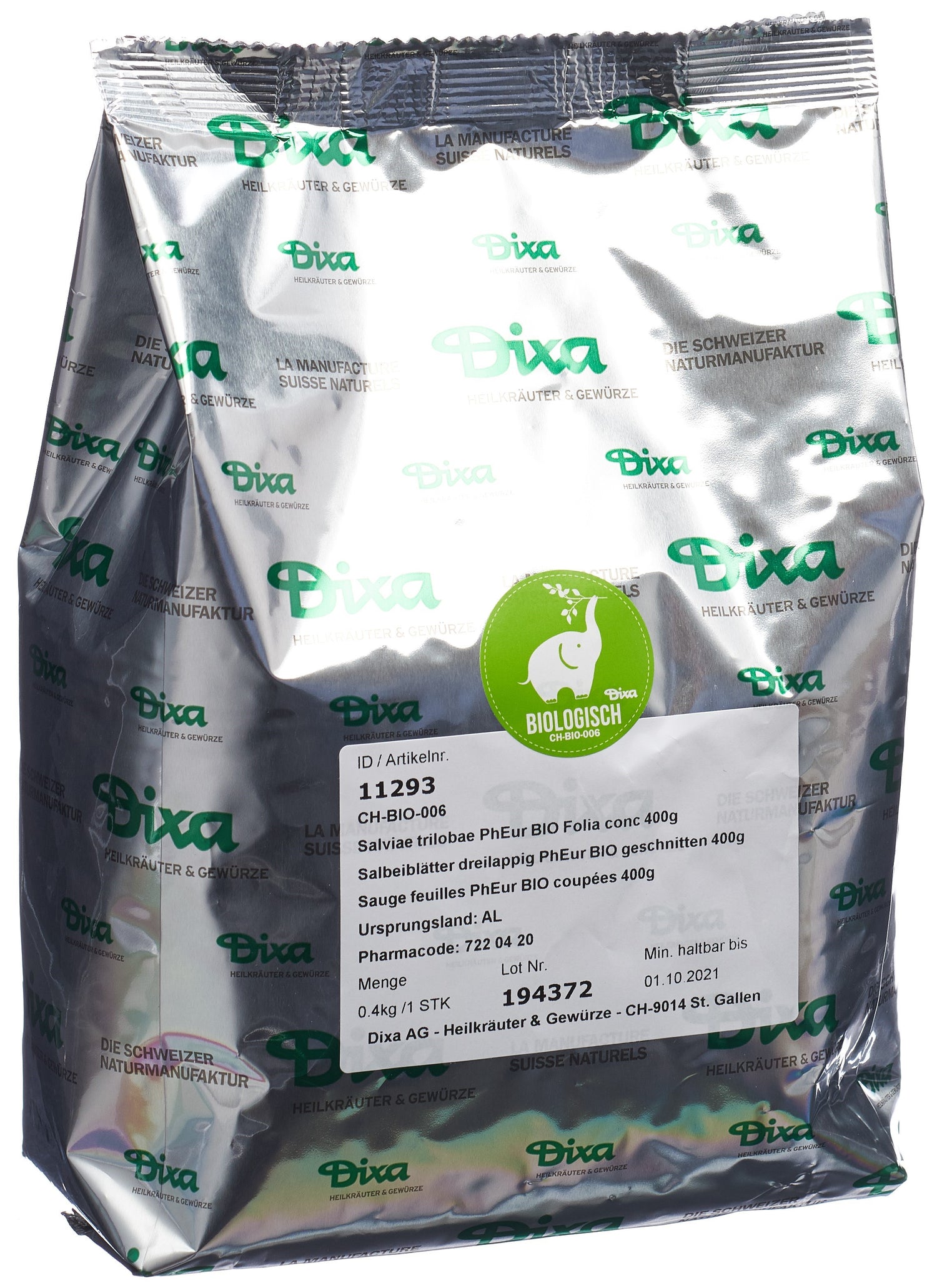 DIXA Sauge Bio Feuilles Coupées 400 g | Bien-être Digestif