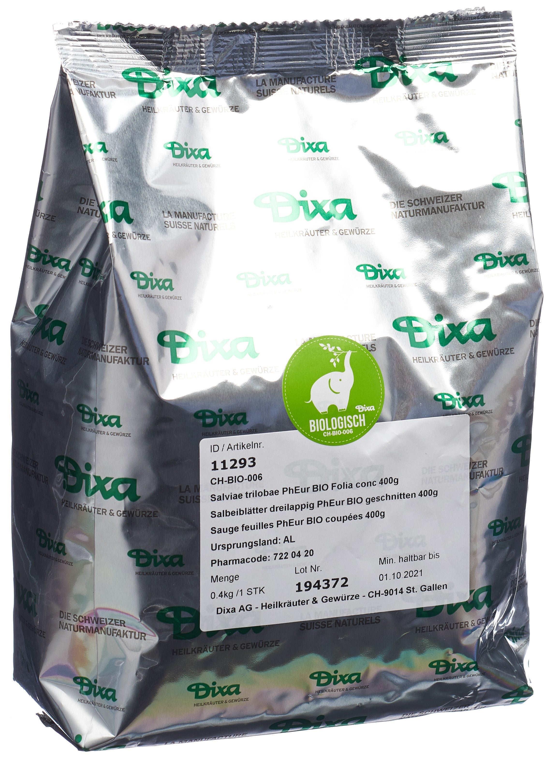 DIXA Sauge Bio Feuilles Coupées 400 g | Bien-être Digestif