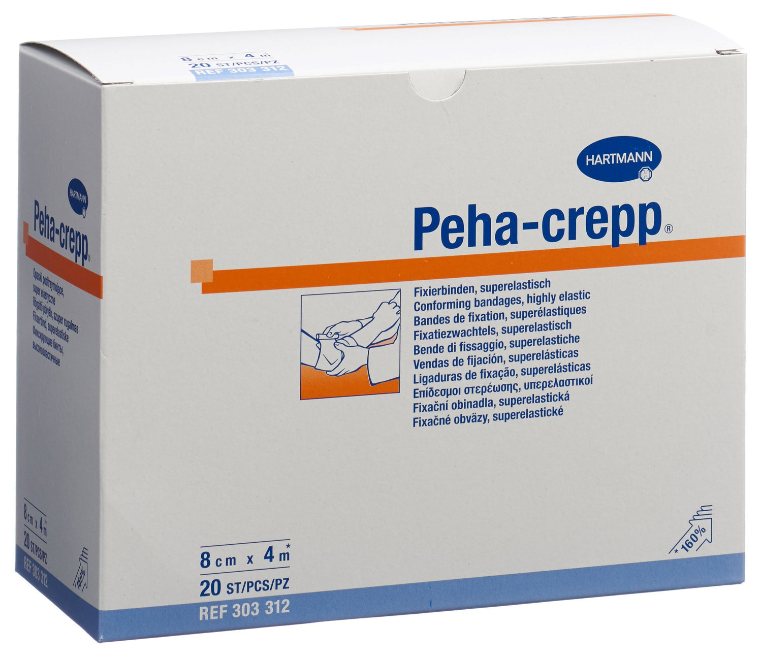 PEHA CREPP Bande Crêpe 4m x 8cm Blanc - Lot de 20 | Confort &amp; Maintien