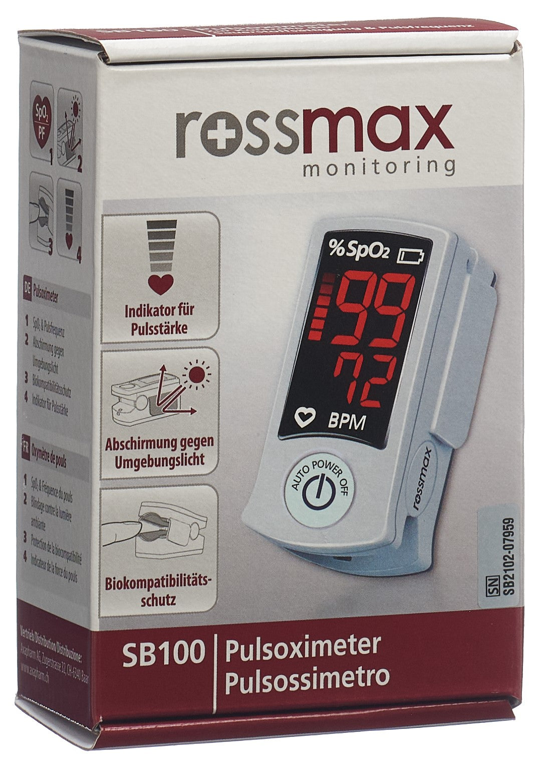 ROSSMAX Oxymètre Pouls SB100 Fiable | Mesure SpO2 &amp; Fréquence Cardiaque
