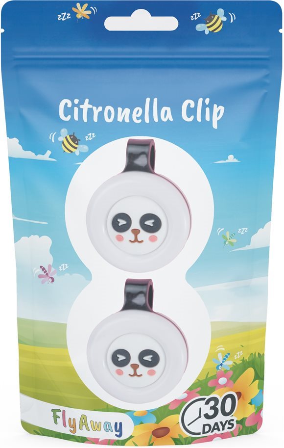 FLYAWAY Citronella Clip Anti-Moustiques Panda Double Pack 2 Pièces