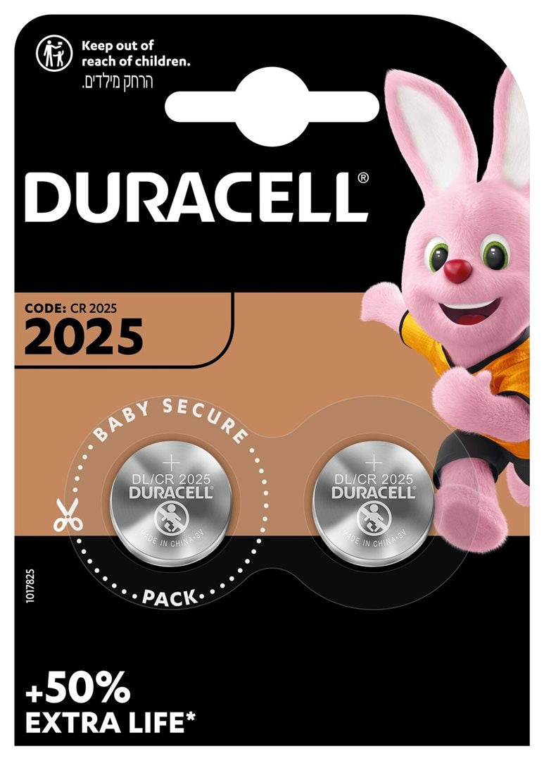 DURACELL Pile Lithium CR2025 3V Longue Durée | Lot de 2