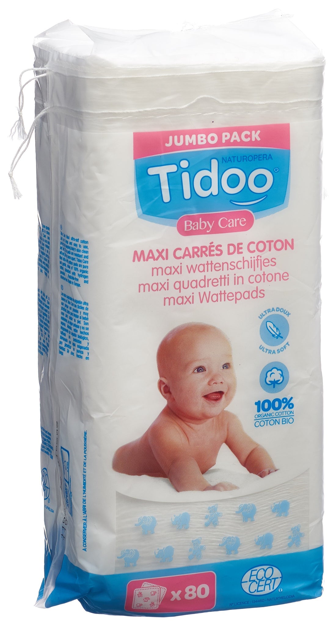 TIDOO Maxi Carrés Coton Bio Familial Douceur | 80 Pièces