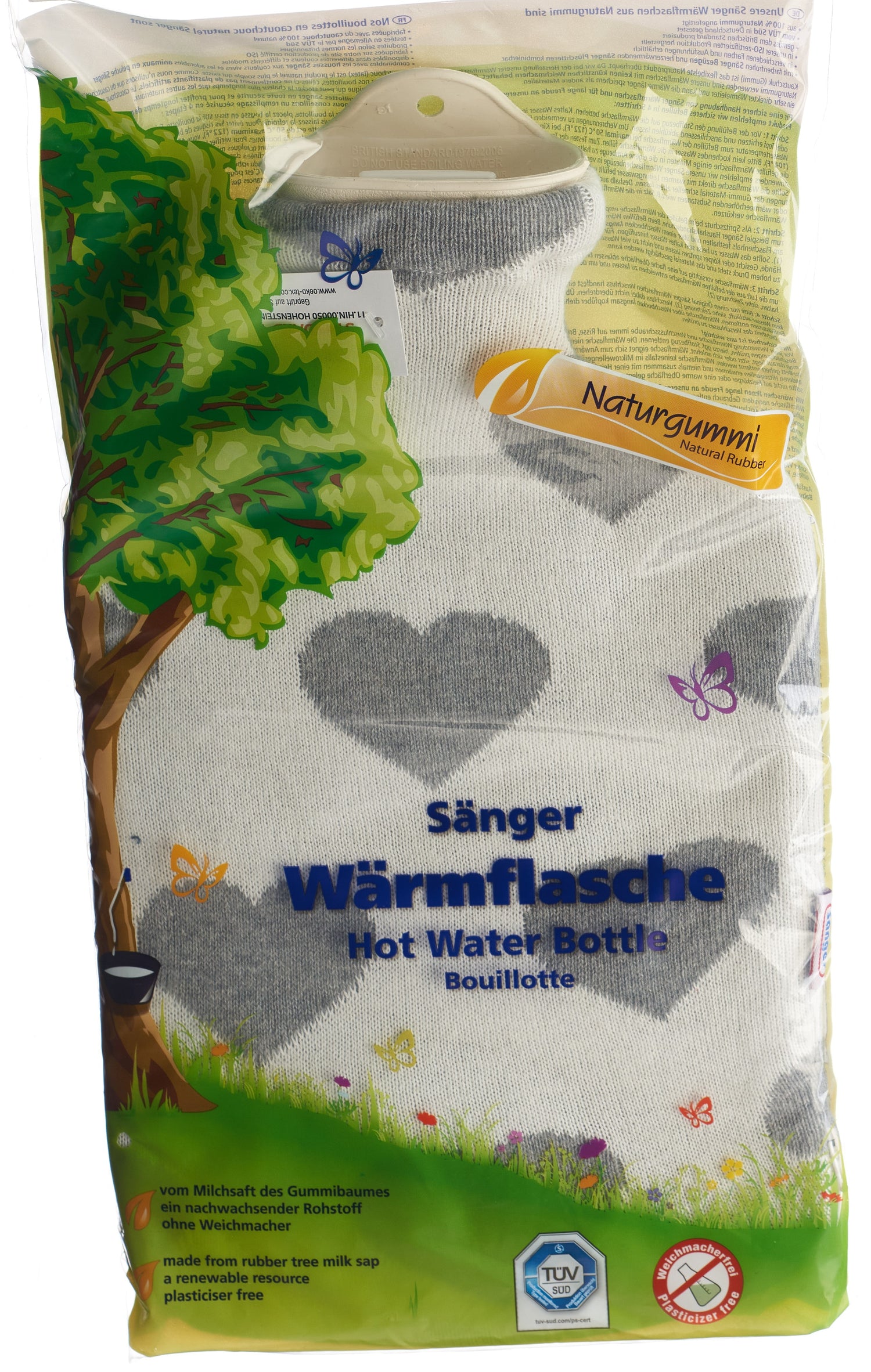 SÄNGER Bouillotte Caoutchouc Douceur 2L Cœurs | Confort Chaleureux