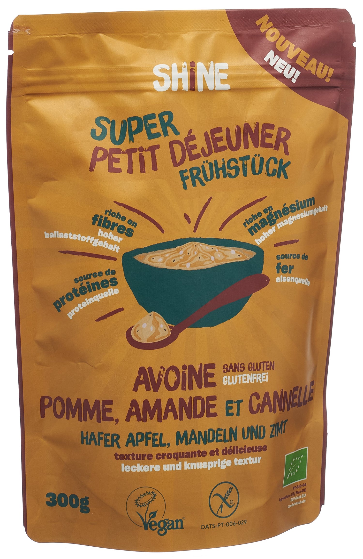 SHINE Petit Déjeuner Avoine Pomme &amp; Cannelle BIO 300g | Sans Gluten