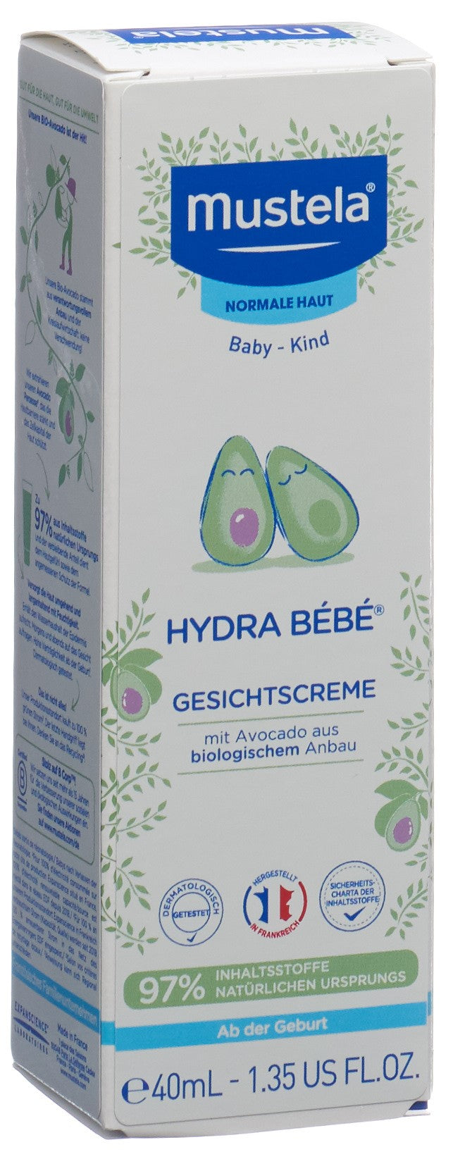 Mustela Bébé Hydra Crème Visage Peau Normale Hydratation Intense | 40 ml