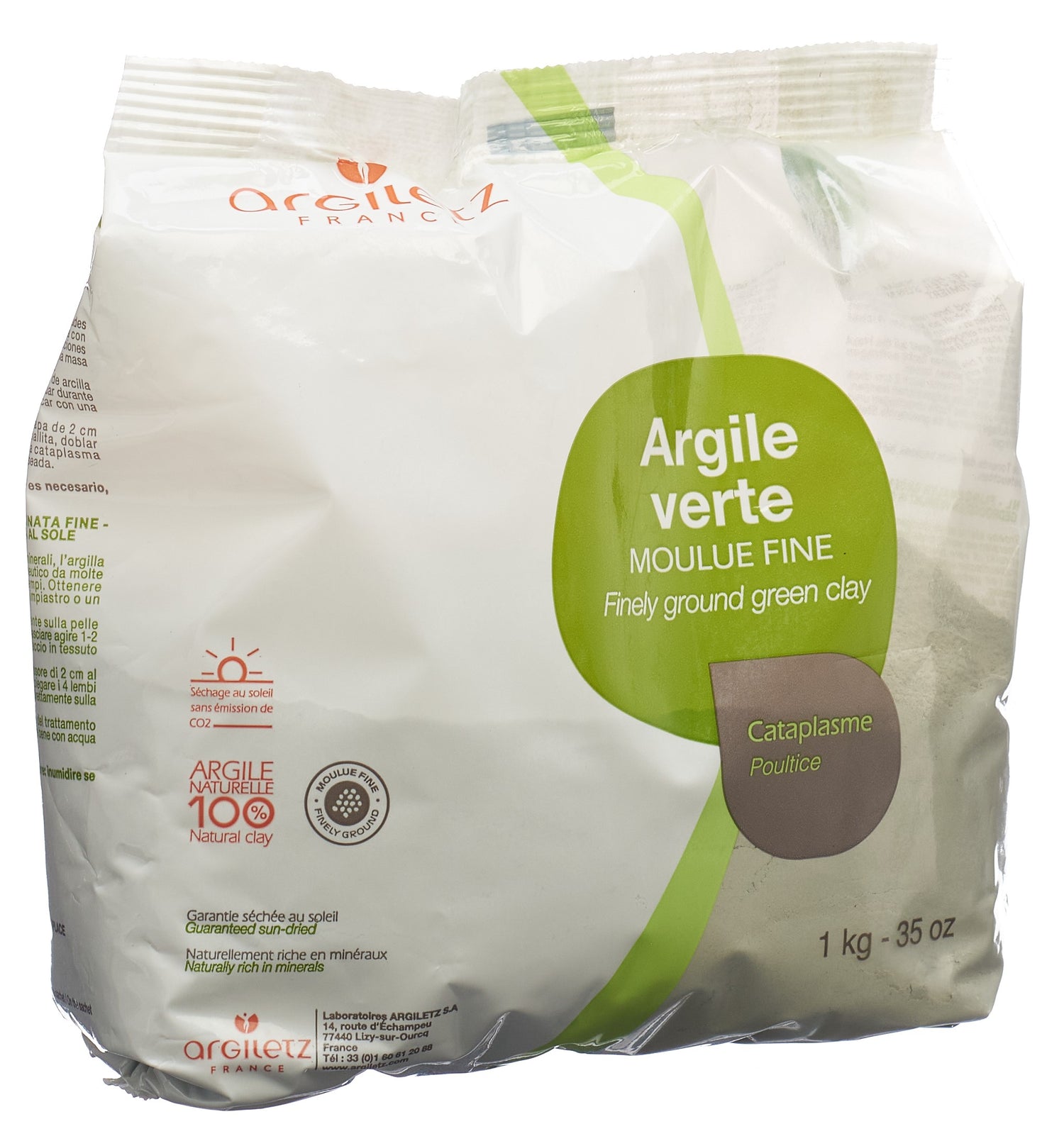 ARGILETZ Argile Verte Poudre Moulue Fine 1 kg | Soin Naturel