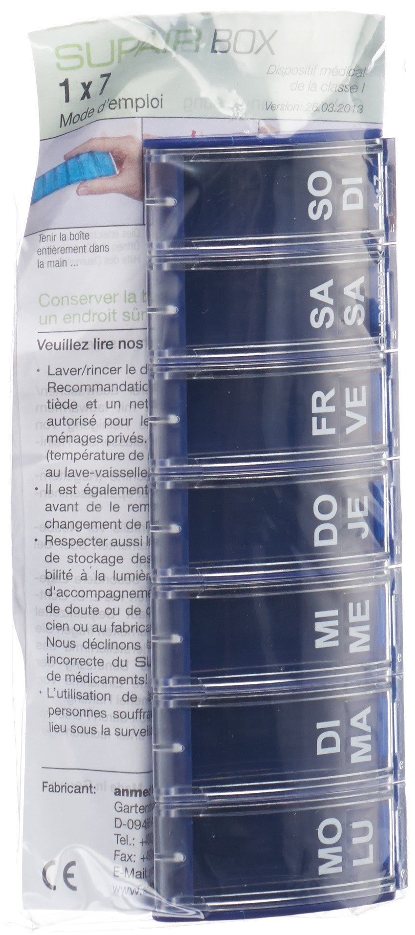 SUPAIRBOX Pilulier Hebdomadaire 7 Jours Bleu | Organisation Facile