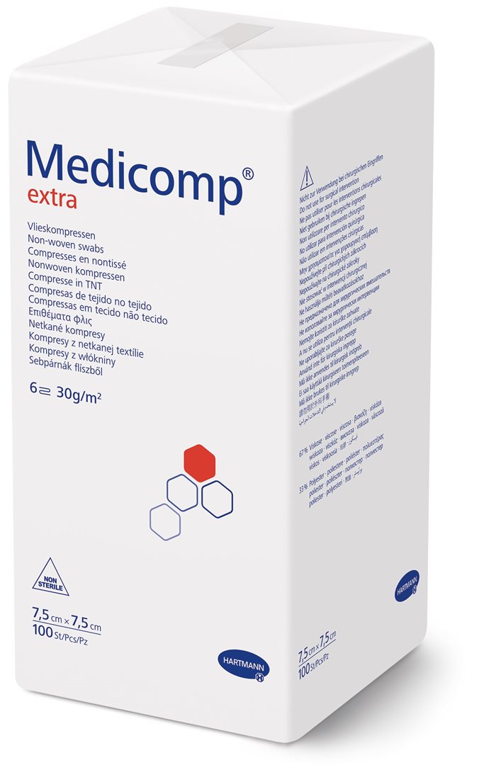MEDICOMP Extra Compresses Coton 6 plis 7.5x7.5cm Non Stériles 100 Pièces