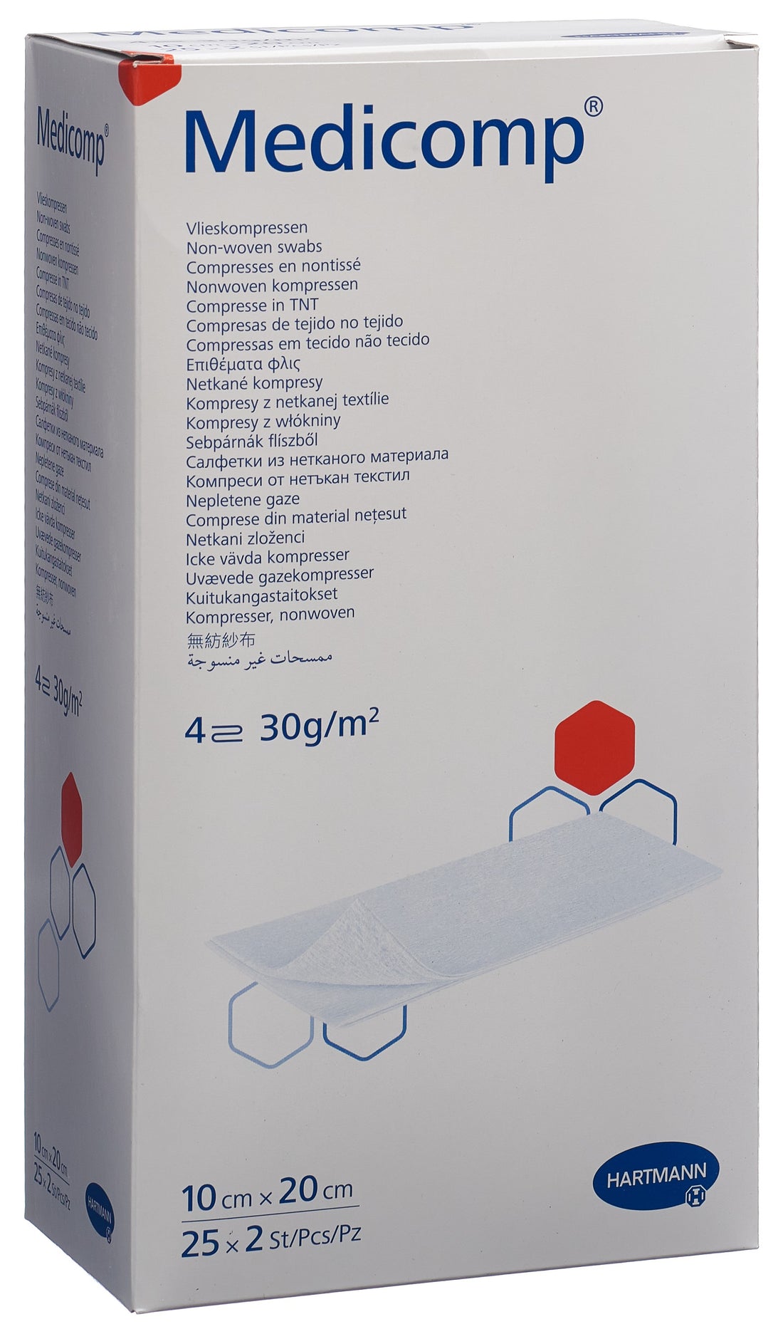 MEDICOMP Compresses Stériles 4 plis S30 10x20cm | Lot de 50 pièces