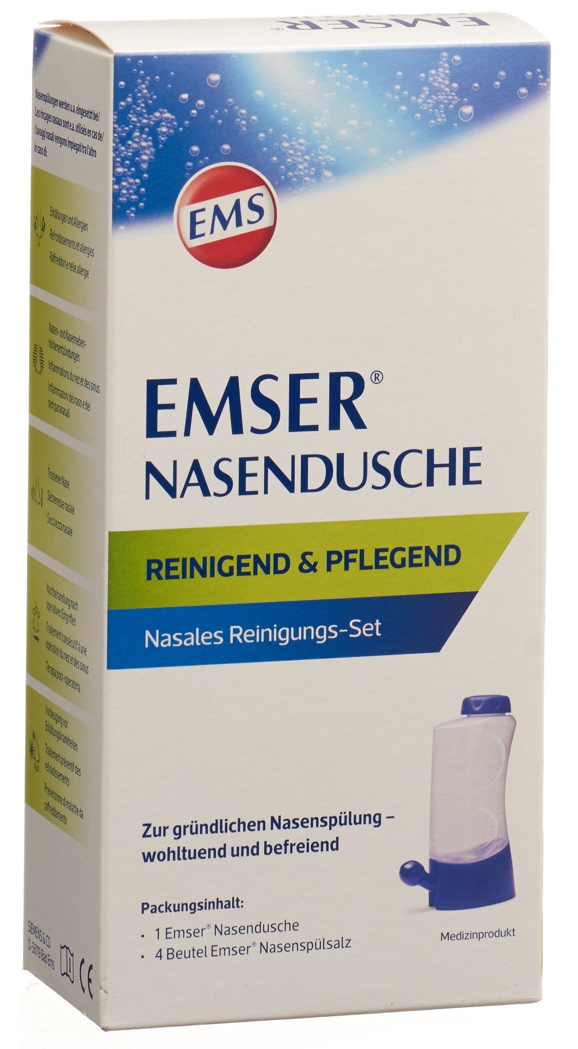 EMSER Douche Nasale + 4 Sachets Sel Rinçage | Soulage Rhume &amp; Allergies