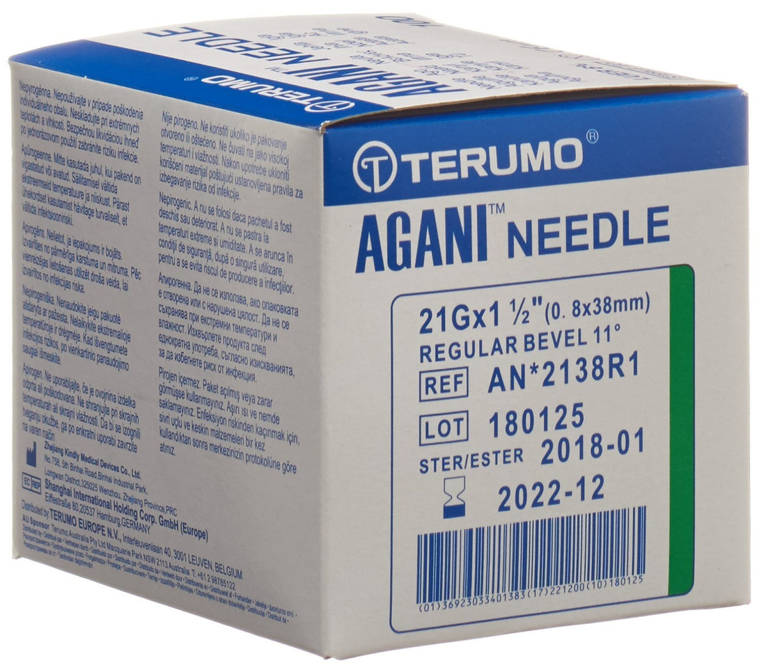 TERUMO Aiguille Seringue 21G 0.8x38mm Stérile 100 Pcs