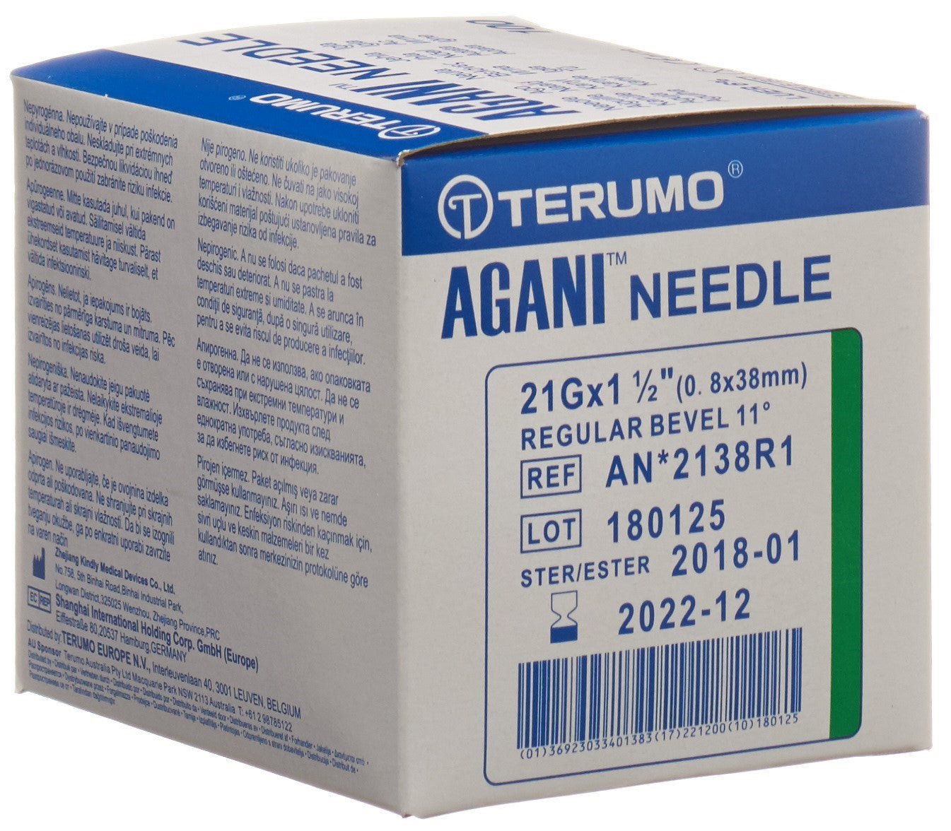 TERUMO Aiguille Seringue 21G 0.8x38mm Stérile 100 Pcs