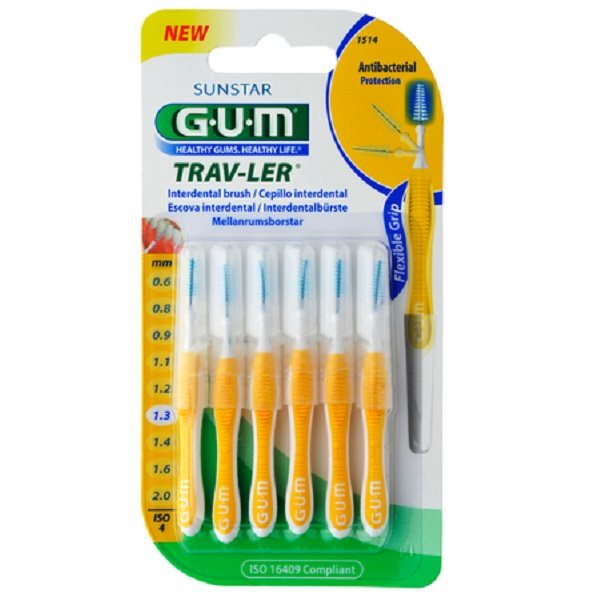 GUM Trav-Ler Fil Dentaire 1.3mm ISO4 Jaune 6 Pièces | Nettoyage Interdentaire Efficace