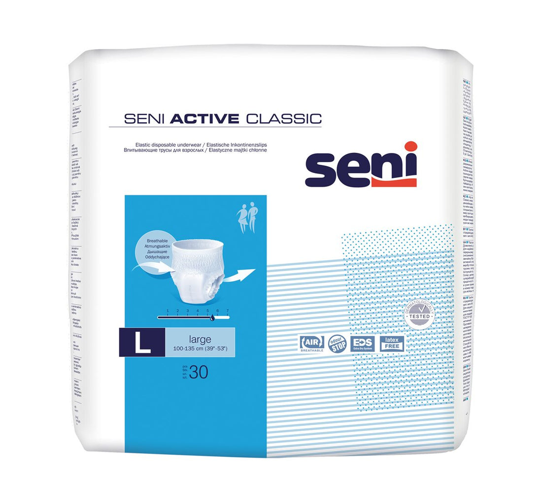 SENI Active Classic Pants Taille L - Protection Discrète et Confortable | Lot de 30 pièces