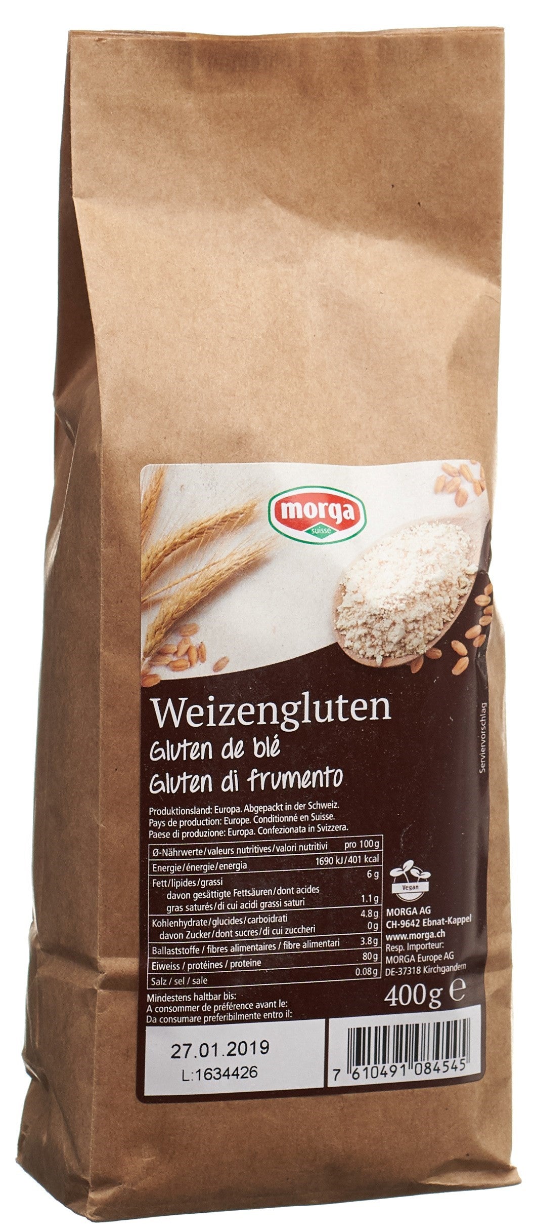 MORGA Gluten de Blé Bio 400 g | Sans Gluten &amp; Vitalité