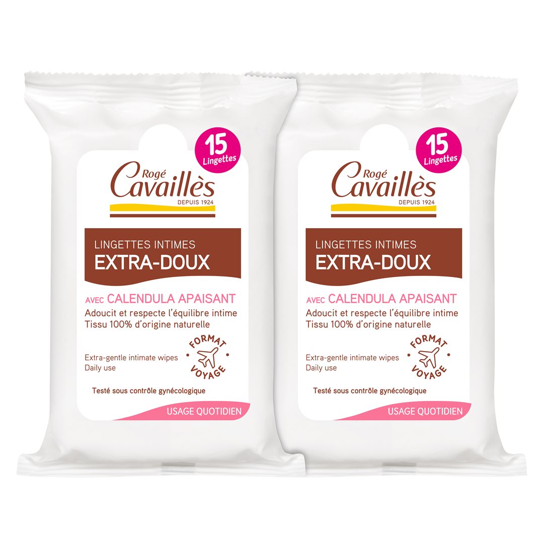 ROGE CAVAILLES Lingettes Intimes Douceur Duo 2x15 lingettes apaisantes