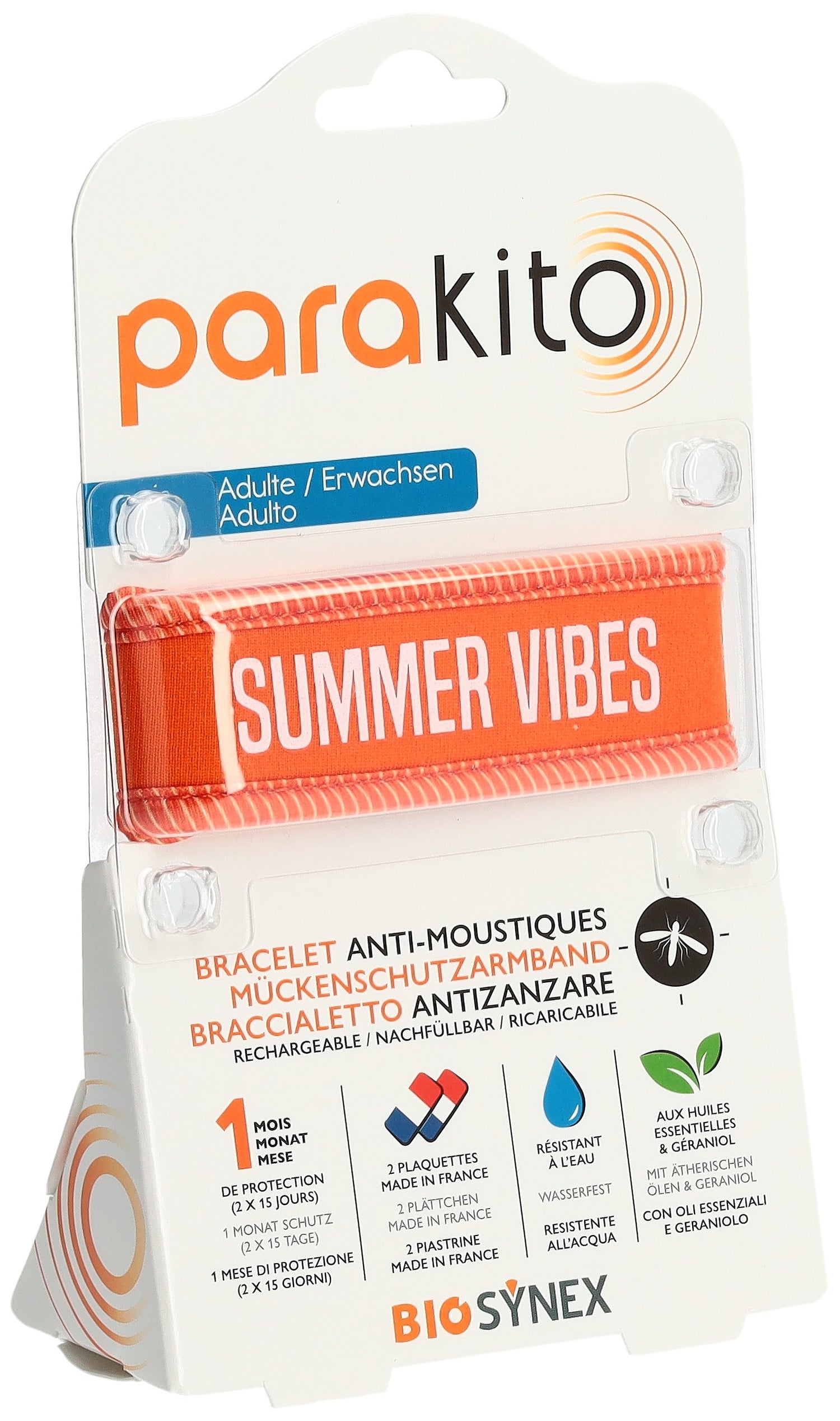 PARAKITO Bracelet Anti-Moustiques Adulte Summer Vibes Orange Protection Efficace